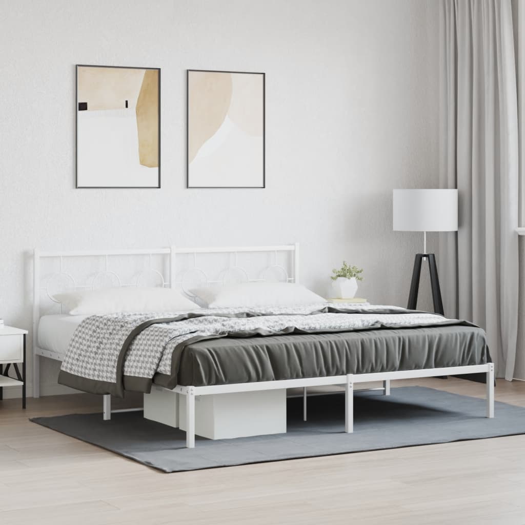Cadre de Lit en Acier Industriel-Blanc-avec tête de lit-183 x 213 cm-La-Fabrique-Industrielle