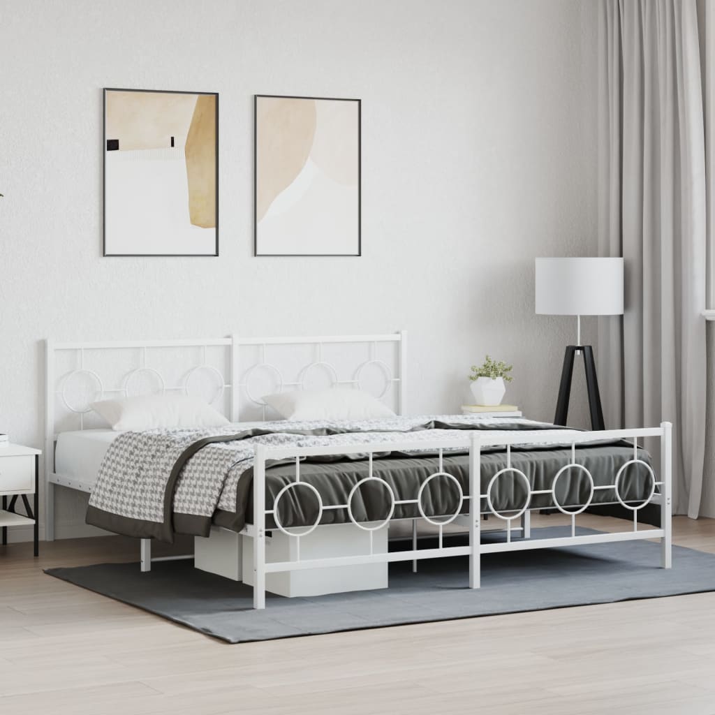 Cadre de Lit en Acier Industriel-Blanc-avec tête de lit et pied de lit-183 x 213 cm-La-Fabrique-Industrielle
