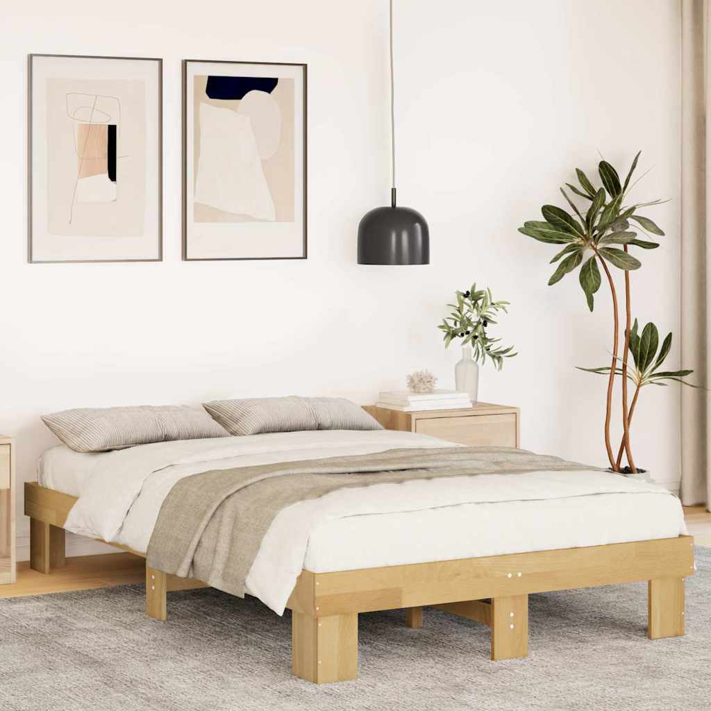 Cadre de Lit en Bois Clair Chêne Massif-120 x 190 cm-La-Fabrique-Industrielle