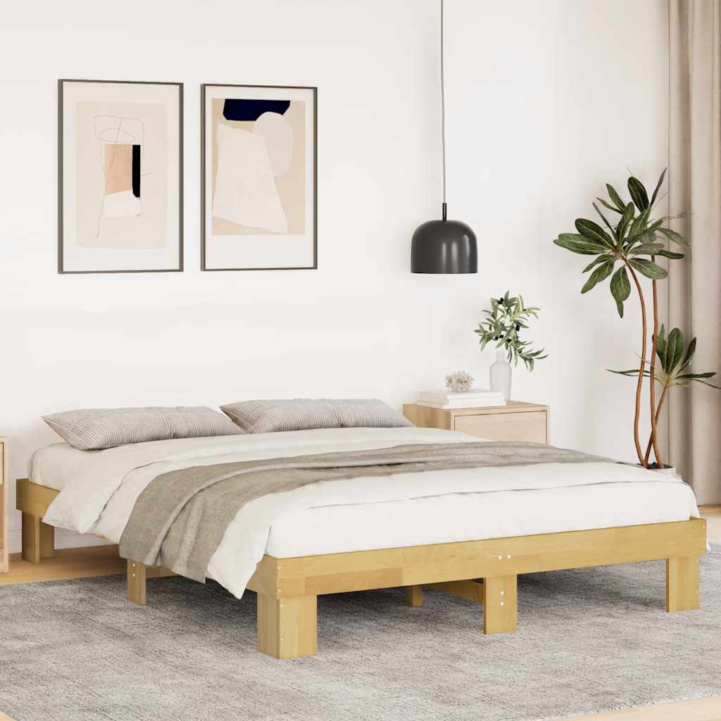 Cadre de Lit en Bois Clair Chêne Massif-140 x 190 cm-La-Fabrique-Industrielle
