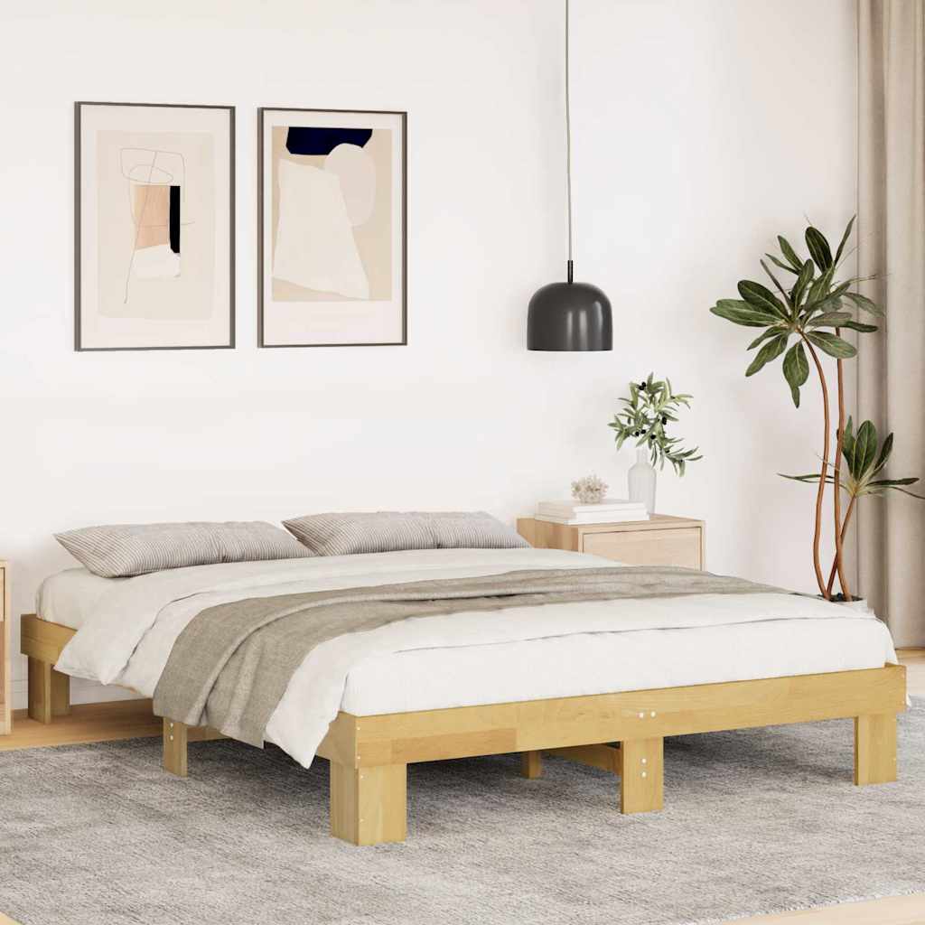 Cadre de Lit en Bois Clair Chêne Massif-150 x 200 cm-La-Fabrique-Industrielle