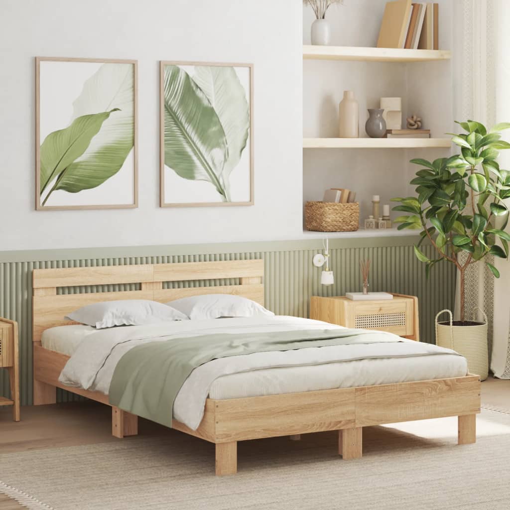 Cadre de Lit en Chêne Massif Moderne-Chêne sonoma-135 x 190 cm-La-Fabrique-Industrielle