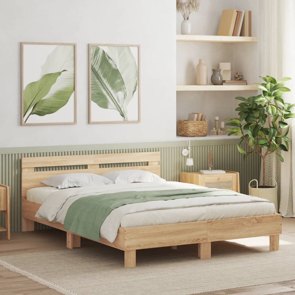 Cadre de Lit en Chêne Massif Moderne-Chêne sonoma-140 x 190 cm-La-Fabrique-Industrielle