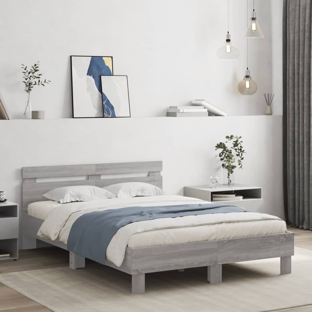 Cadre de Lit en Chêne Massif Moderne-Sonoma gris-135 x 190 cm-La-Fabrique-Industrielle