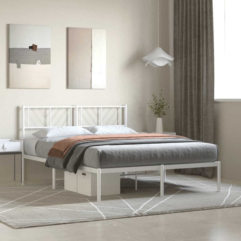 Cadre de Lit en Métal Blanc Industriel-Blanc-avec tête de lit-140 x 190 cm-La-Fabrique-Industrielle