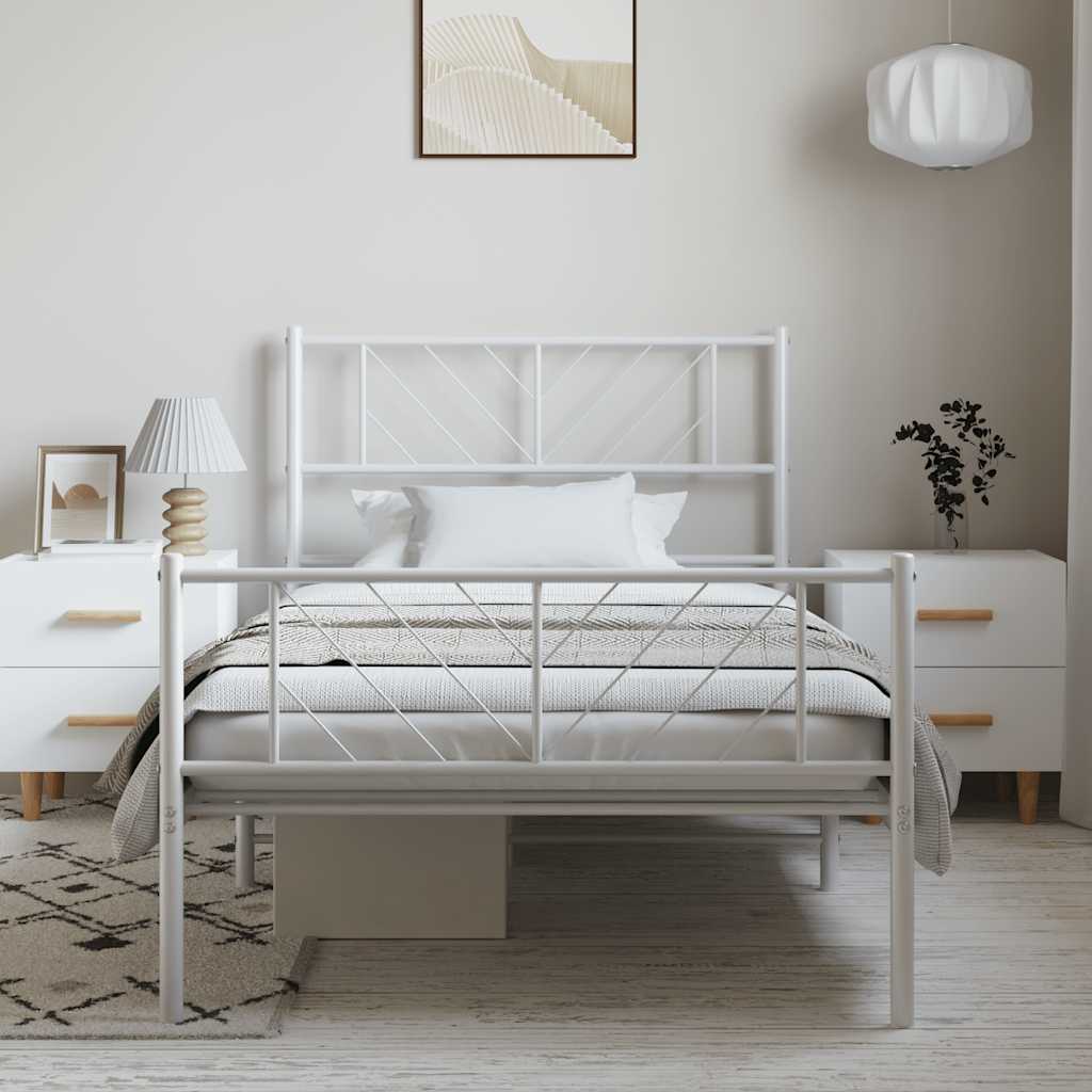 Cadre de Lit en Métal Blanc Industriel-Blanc-avec tête de lit et pied de lit-100 x 200 cm-La-Fabrique-Industrielle