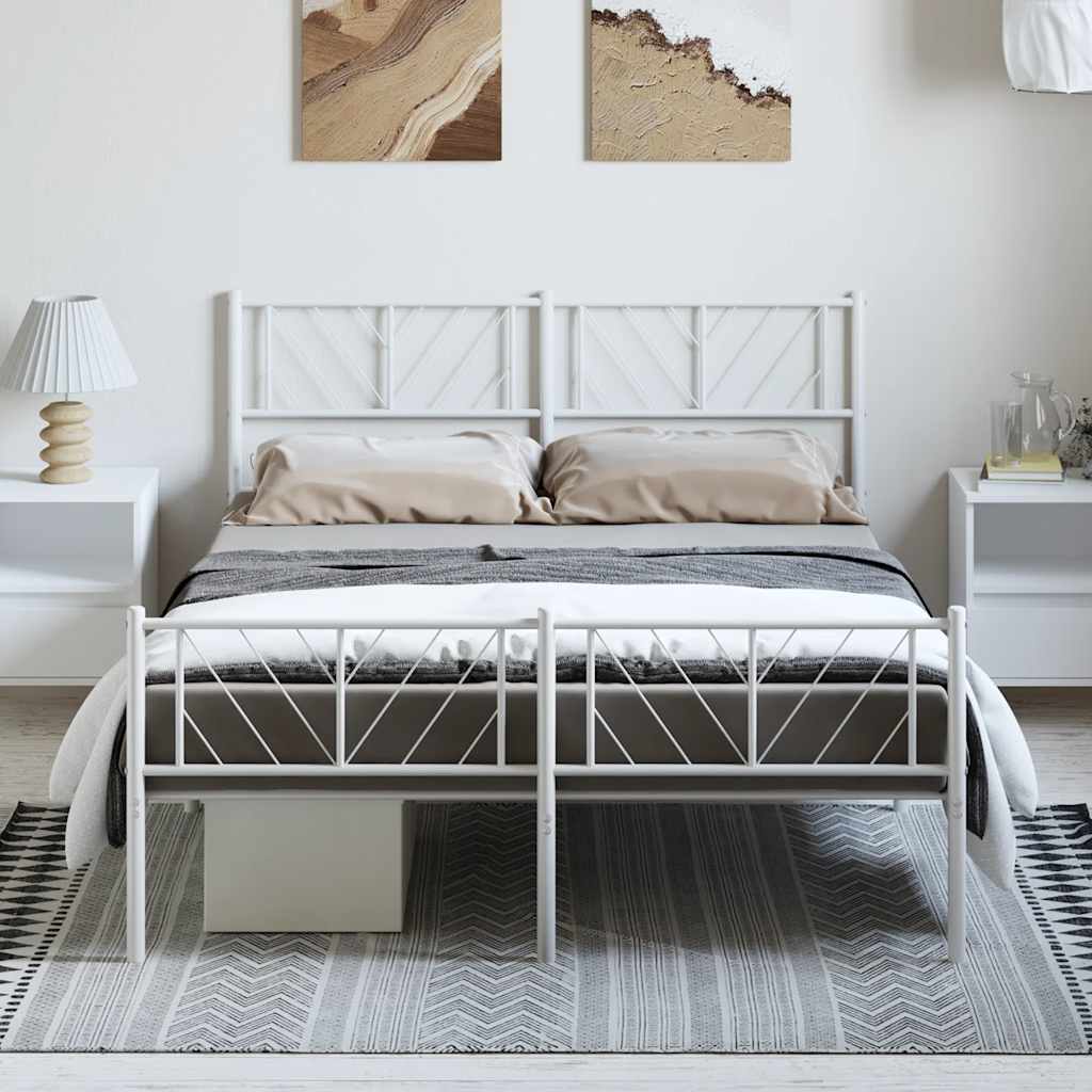 Cadre de Lit en Métal Blanc Industriel-Blanc-avec tête de lit et pied de lit-150 x 200 cm-La-Fabrique-Industrielle