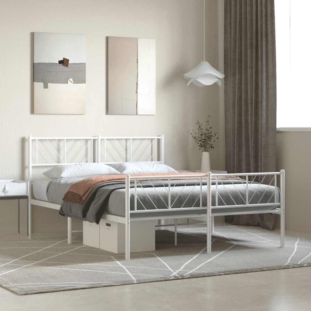 Cadre de Lit en Métal Blanc Industriel-Blanc-avec tête de lit et pied de lit-160 x 200 cm-La-Fabrique-Industrielle