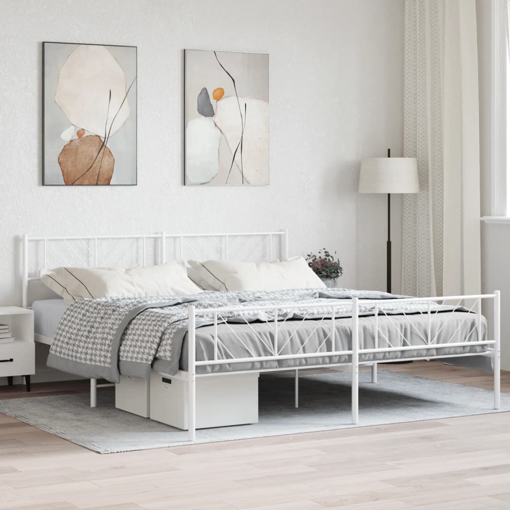 Cadre de Lit en Métal Blanc Industriel-Blanc-avec tête de lit et pied de lit-183 x 213 cm-La-Fabrique-Industrielle