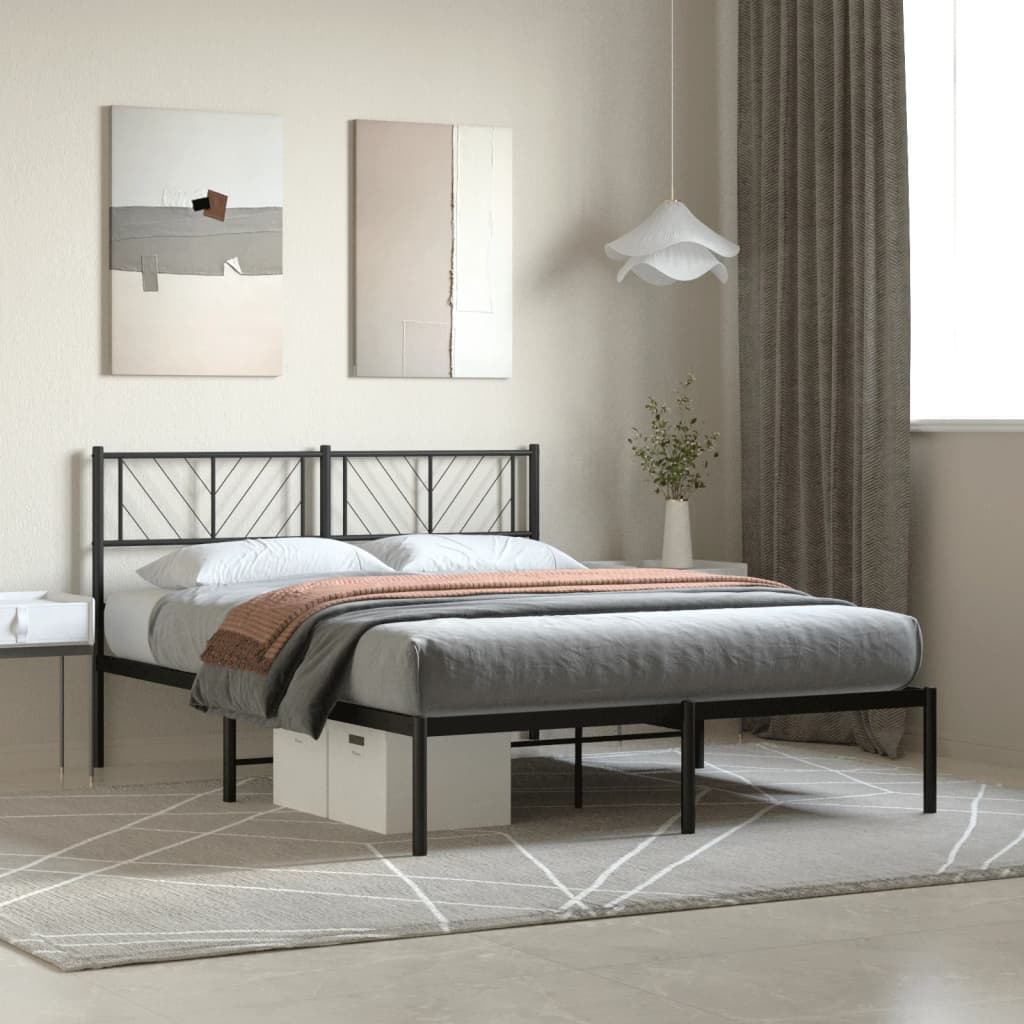 Cadre de Lit en Métal Blanc Industriel-Noir-avec tête de lit-140 x 190 cm-La-Fabrique-Industrielle