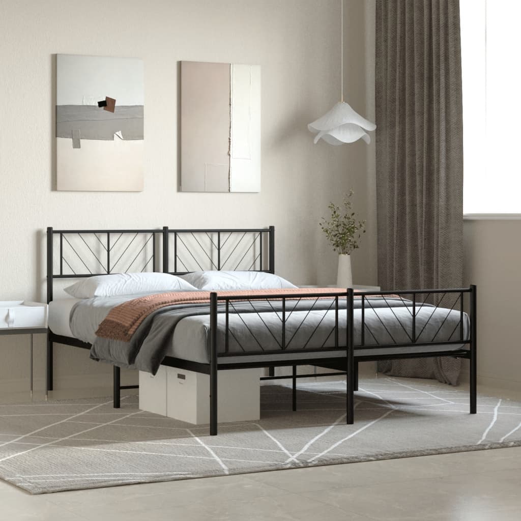 Cadre de Lit en Métal Blanc Industriel-Noir-avec tête de lit et pied de lit-140 x 190 cm-La-Fabrique-Industrielle