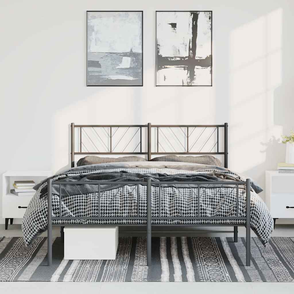 Cadre de Lit en Métal Blanc Industriel-Noir-avec tête de lit et pied de lit-150 x 200 cm-La-Fabrique-Industrielle