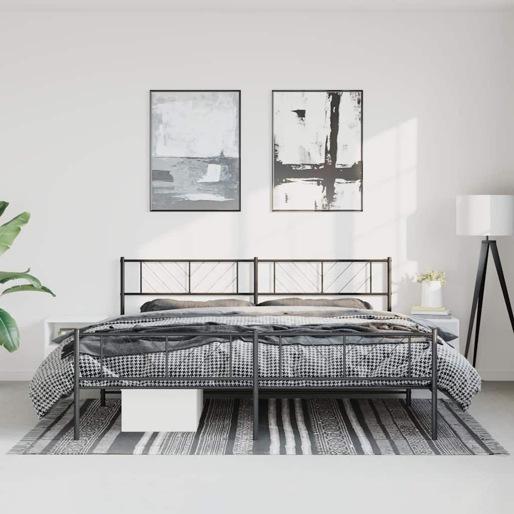Cadre de Lit en Métal Blanc Industriel-Noir-avec tête de lit et pied de lit-183 x 213 cm-La-Fabrique-Industrielle