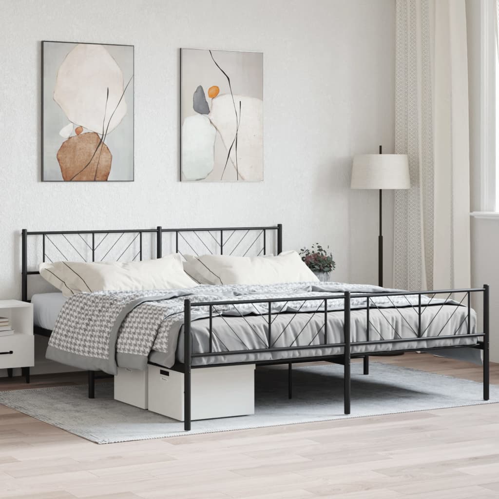 Cadre de Lit en Métal Blanc Industriel-Noir-avec tête de lit et pied de lit-200 x 200 cm-La-Fabrique-Industrielle
