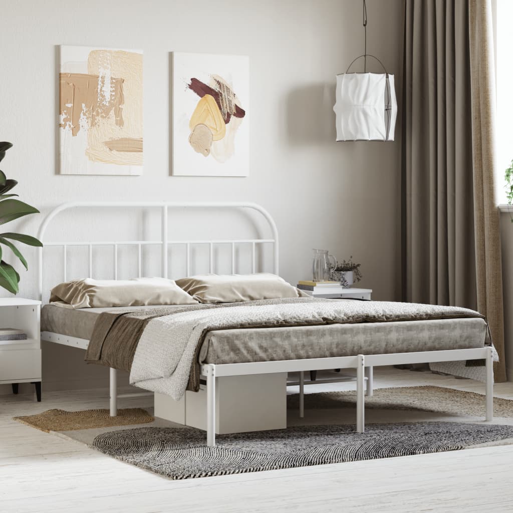 Cadre de Lit en Métal Noir Design Industriel-Blanc-avec tête de lit-140 x 190 cm-La-Fabrique-Industrielle