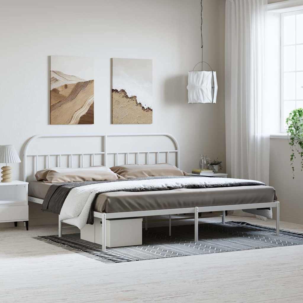 Cadre de Lit en Métal Noir Design Industriel-Blanc-avec tête de lit-193 x 203 cm-La-Fabrique-Industrielle