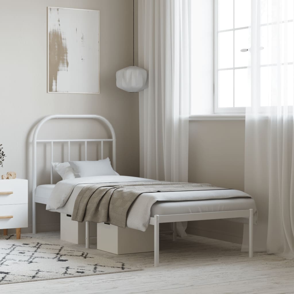Cadre de Lit en Métal Noir Design Industriel-Blanc-avec tête de lit-75 x 190 cm-La-Fabrique-Industrielle