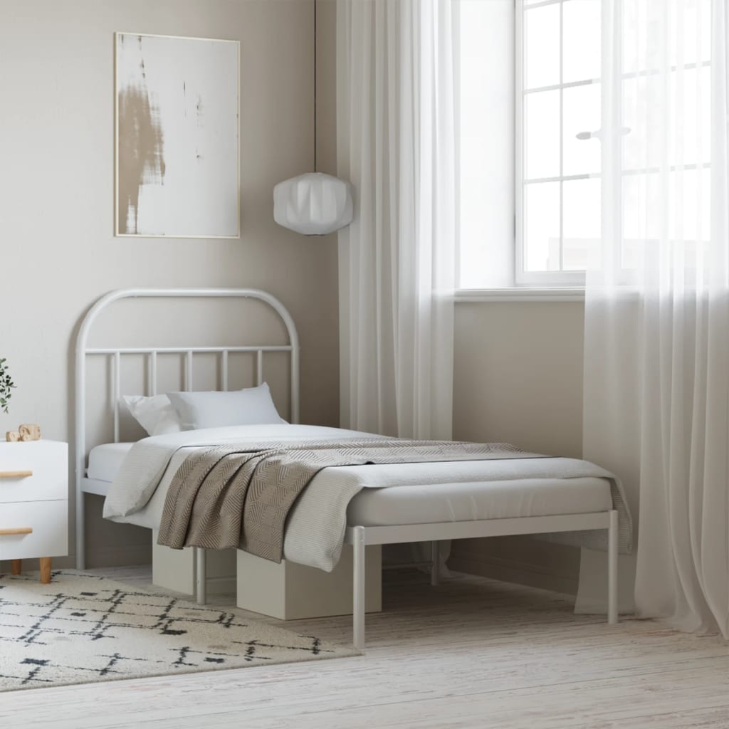Cadre de Lit en Métal Noir Design Industriel-Blanc-avec tête de lit-90 x 190 cm-La-Fabrique-Industrielle