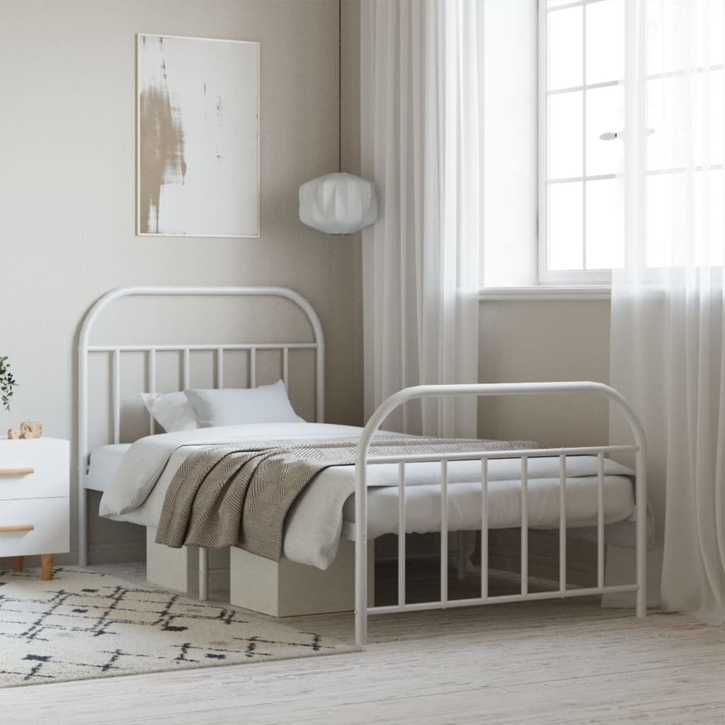 Cadre de Lit en Métal Noir Design Industriel-Blanc-avec tête de lit et pied de lit-107 x 203 cm-La-Fabrique-Industrielle