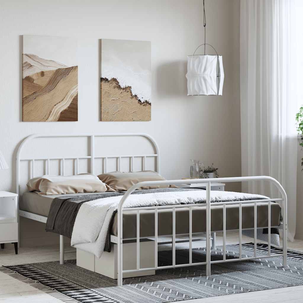 Cadre de Lit en Métal Noir Design Industriel-Blanc-avec tête de lit et pied de lit-135 x 190 cm-La-Fabrique-Industrielle