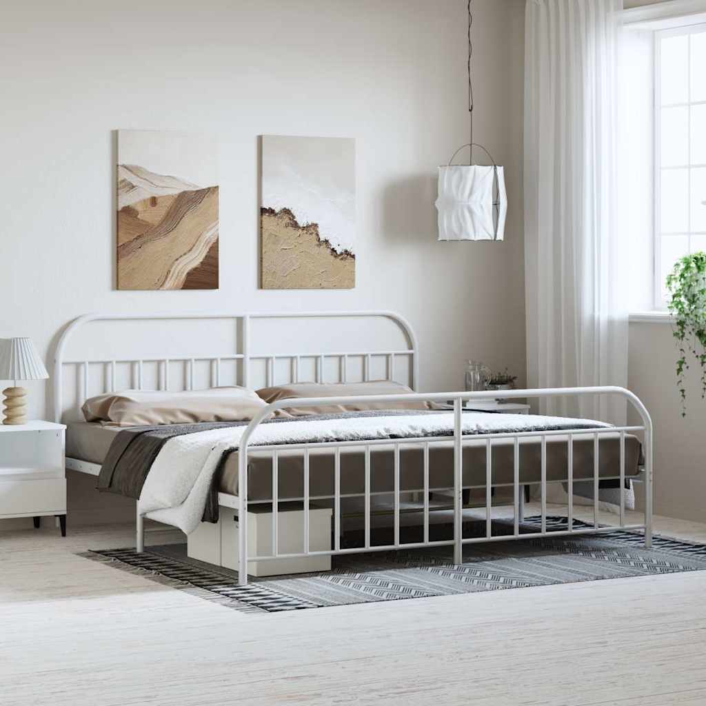 Cadre de Lit en Métal Noir Design Industriel-Blanc-avec tête de lit et pied de lit-193 x 203 cm-La-Fabrique-Industrielle
