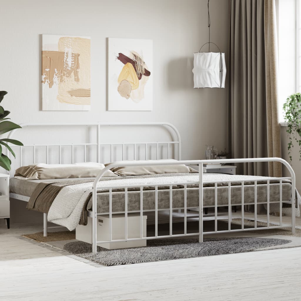 Cadre de Lit en Métal Noir Design Industriel-Blanc-avec tête de lit et pied de lit-200 x 200 cm-La-Fabrique-Industrielle