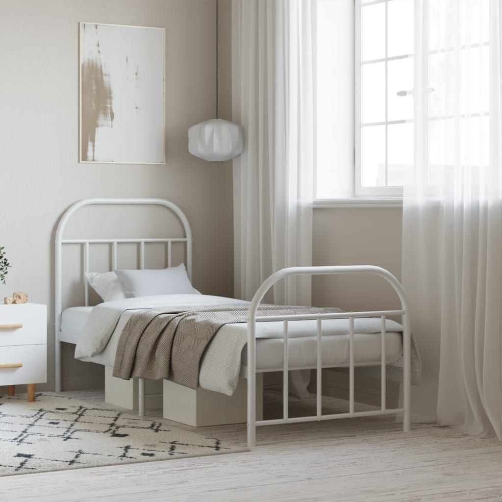 Cadre de Lit en Métal Noir Design Industriel-Blanc-avec tête de lit et pied de lit-75 x 190 cm-La-Fabrique-Industrielle