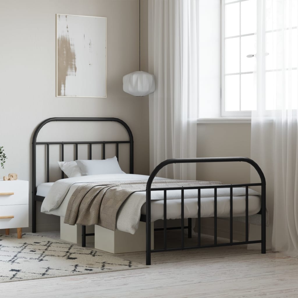 Cadre de Lit en Métal Noir Design Industriel-Noir-avec tête de lit et pied de lit-107 x 203 cm-La-Fabrique-Industrielle