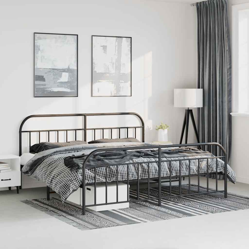 Cadre de Lit en Métal Noir Design Industriel-Noir-avec tête de lit et pied de lit-183 x 213 cm-La-Fabrique-Industrielle
