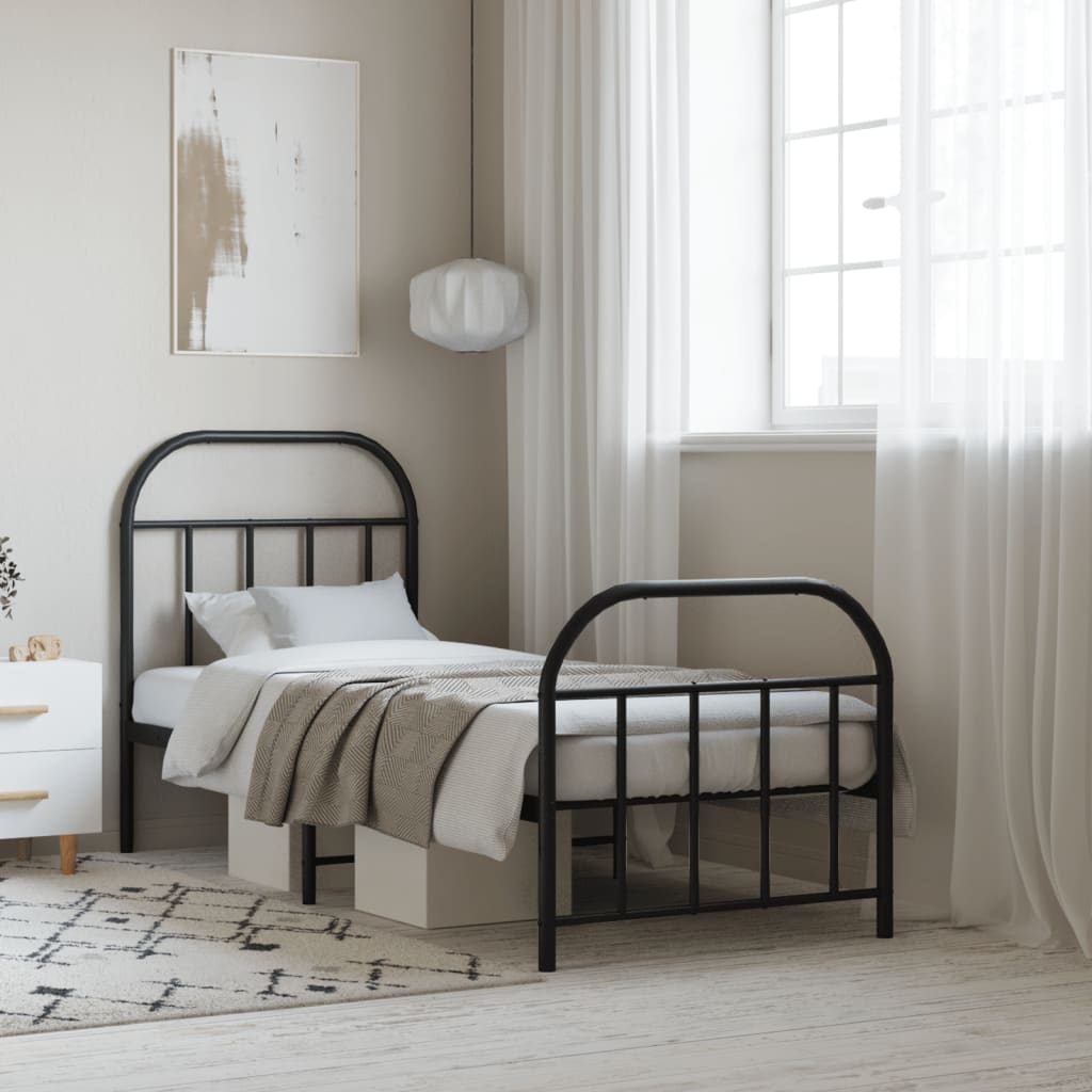 Cadre de Lit en Métal Noir Design Industriel-Noir-avec tête de lit et pied de lit-75 x 190 cm-La-Fabrique-Industrielle