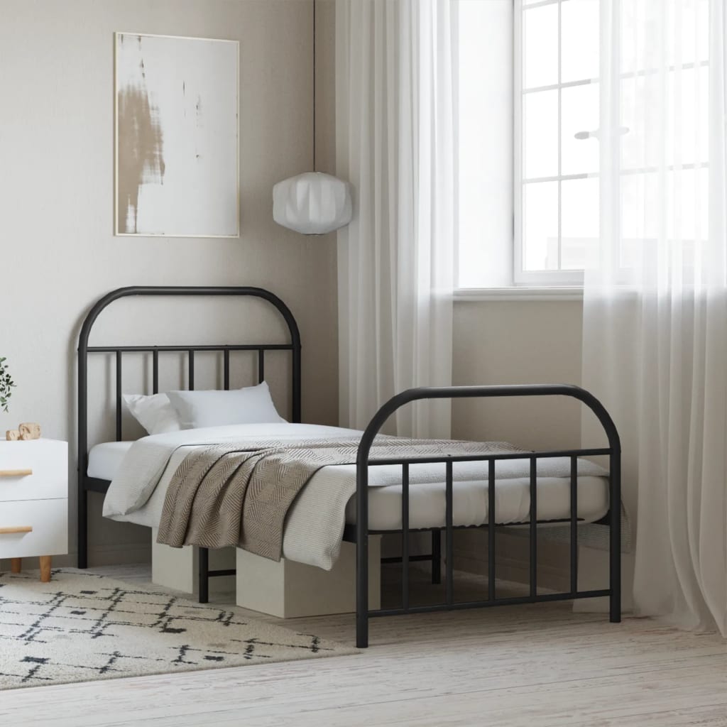 Cadre de Lit en Métal Noir Design Industriel-Noir-avec tête de lit et pied de lit-90 x 190 cm-La-Fabrique-Industrielle