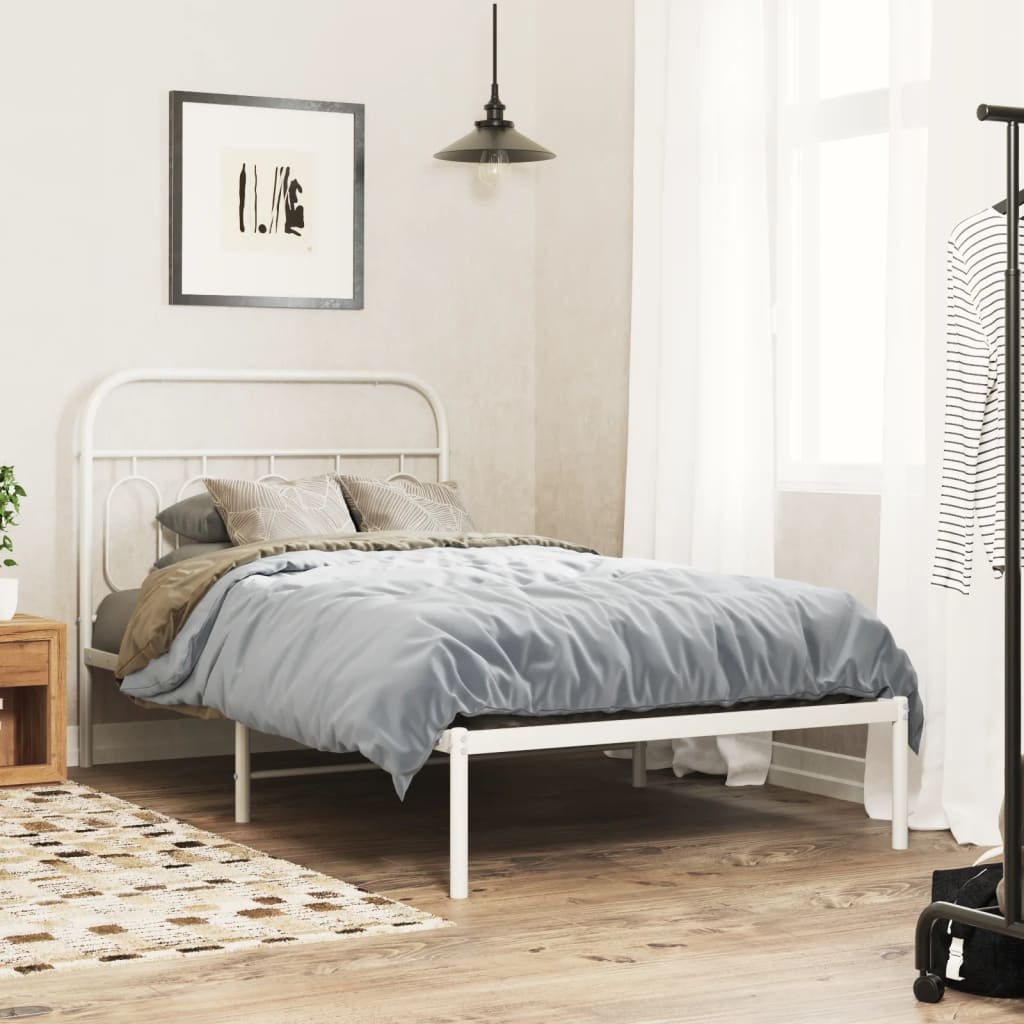 Cadre de Lit en Métal Robuste Industriel-Blanc-avec tête de lit-107 x 203 cm-La-Fabrique-Industrielle