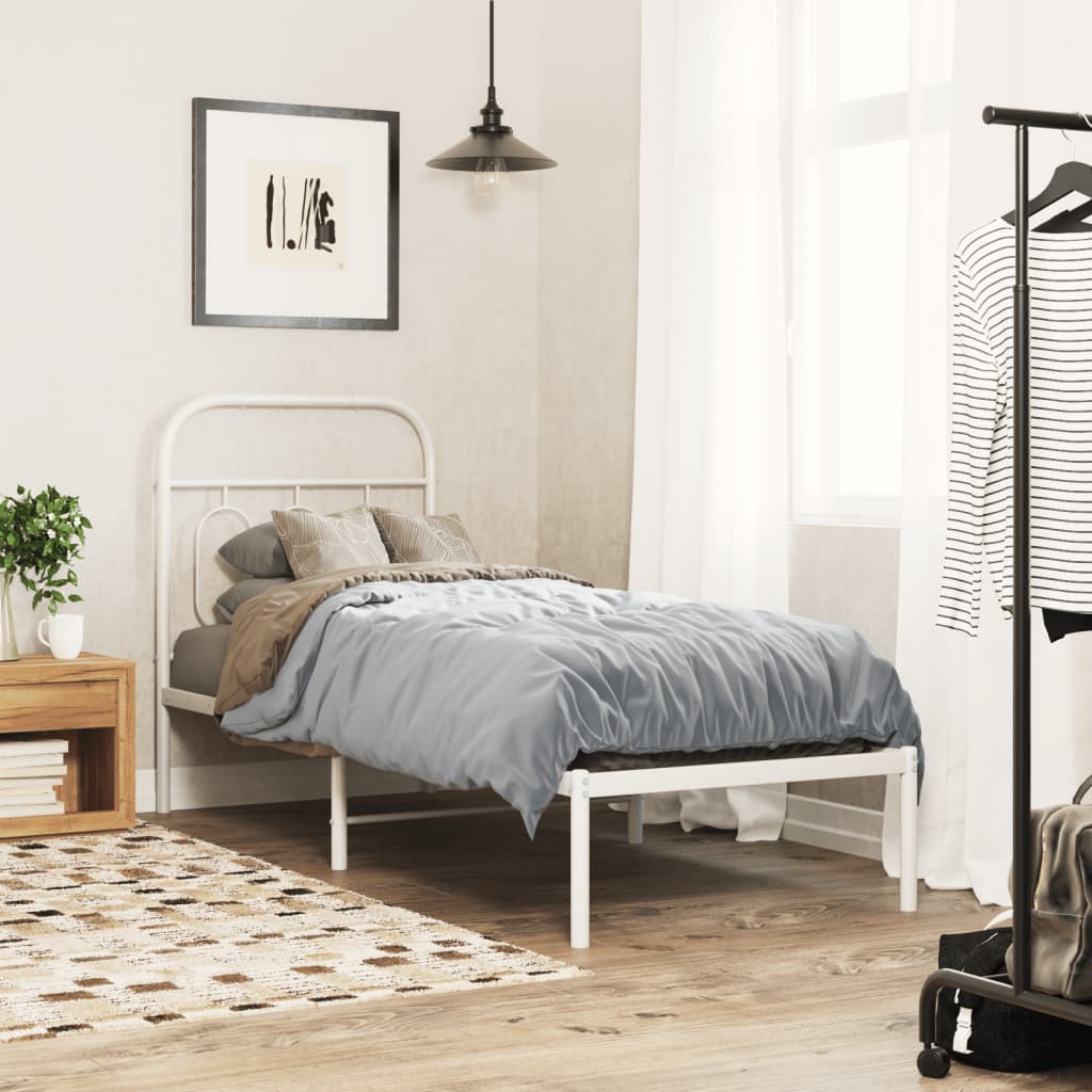 Cadre de Lit en Métal Robuste Industriel-Blanc-avec tête de lit-75 x 190 cm-La-Fabrique-Industrielle