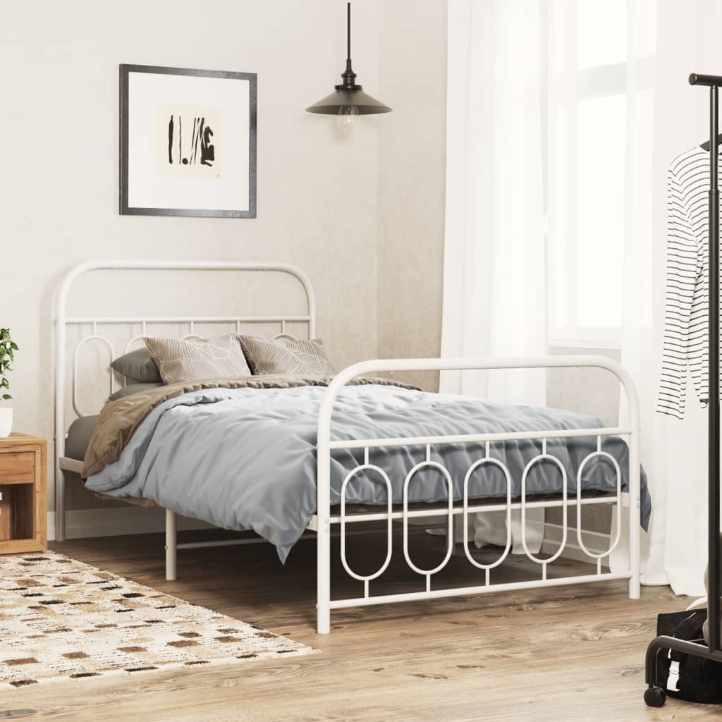 Cadre de Lit en Métal Robuste Industriel-Blanc-avec tête de lit et pied de lit-107 x 203 cm-La-Fabrique-Industrielle