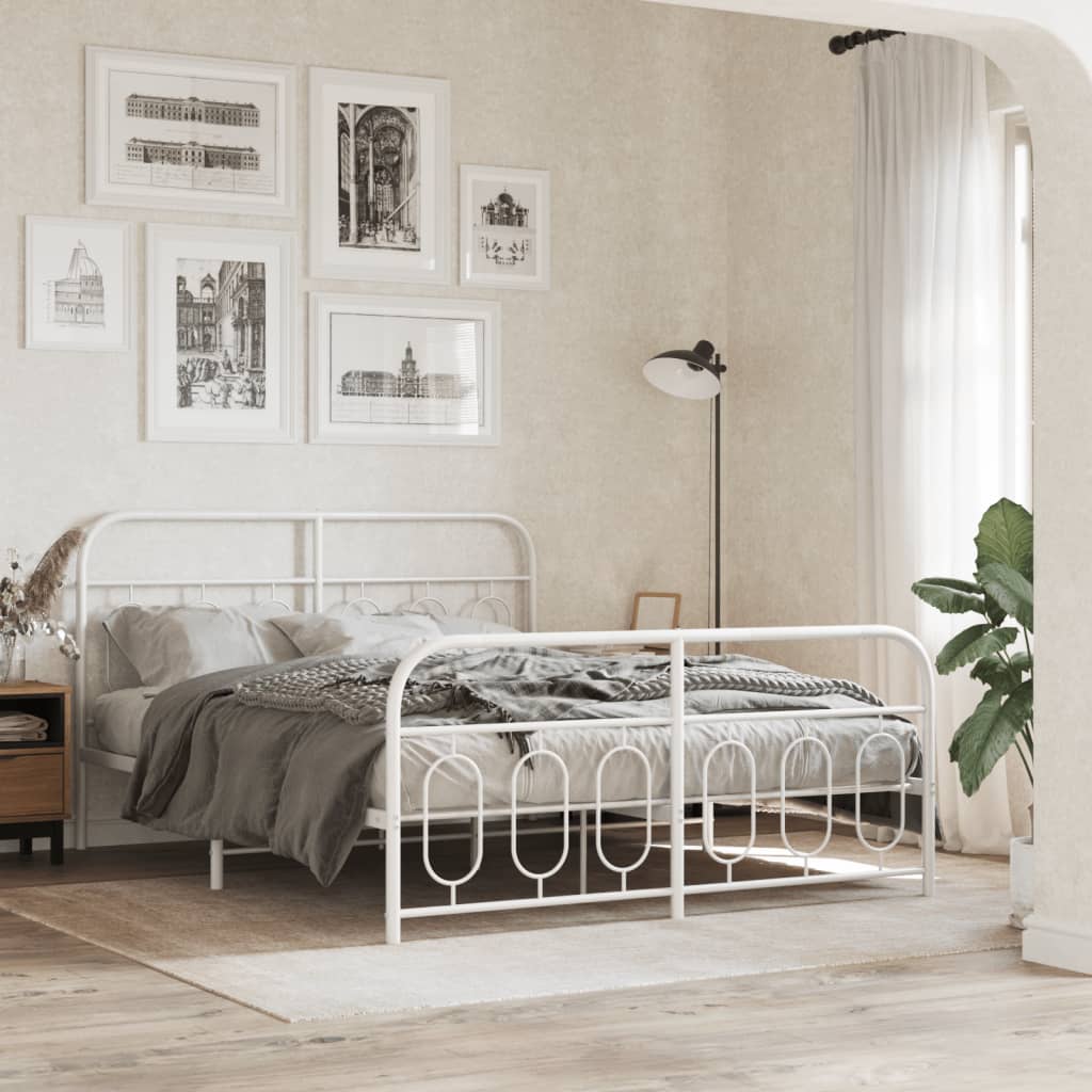 Cadre de Lit en Métal Robuste Industriel-Blanc-avec tête de lit et pied de lit-135 x 190 cm-La-Fabrique-Industrielle