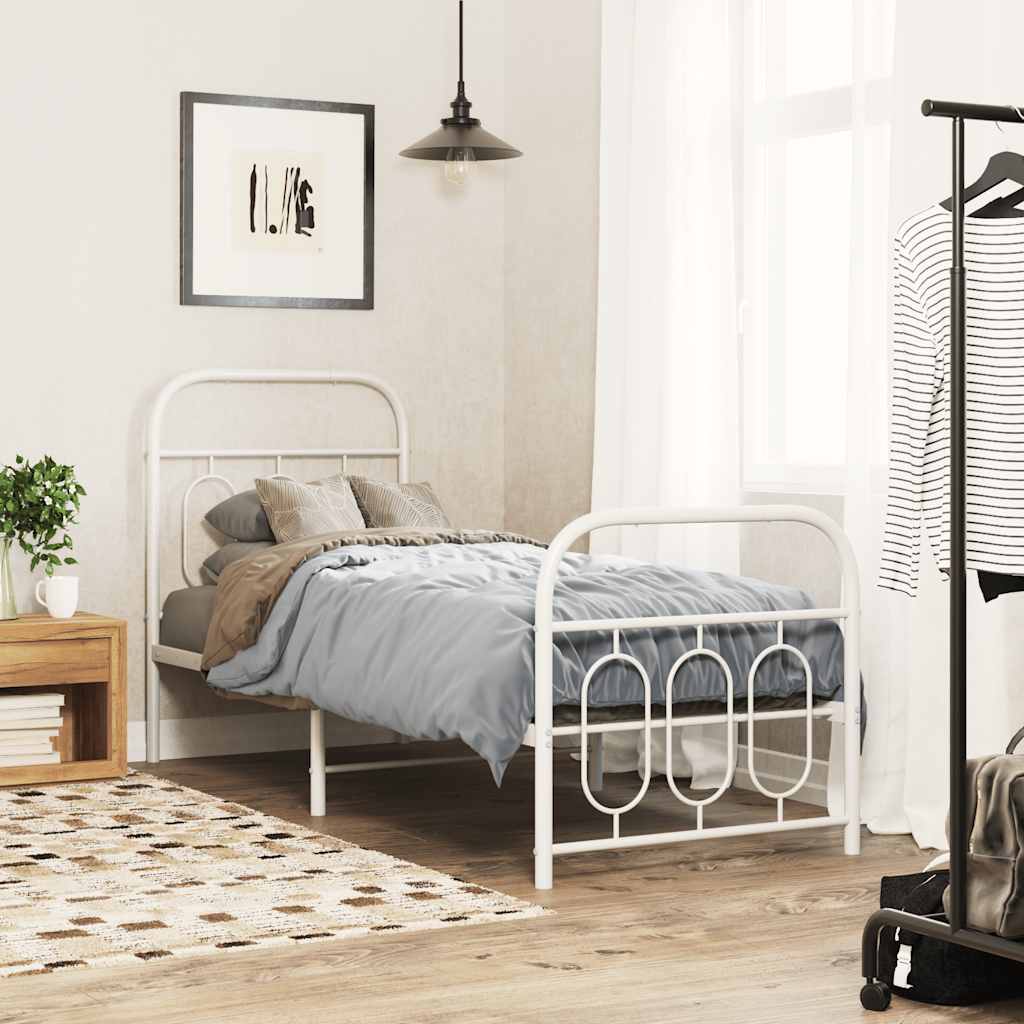 Cadre de Lit en Métal Robuste Industriel-Blanc-avec tête de lit et pied de lit-75 x 190 cm-La-Fabrique-Industrielle