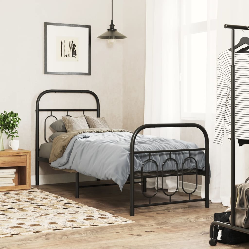 Cadre de Lit en Métal Robuste Industriel-Noir-avec tête de lit et pied de lit-75 x 190 cm-La-Fabrique-Industrielle