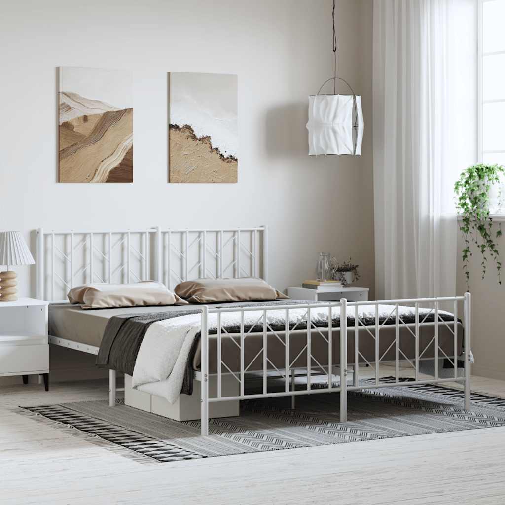 Cadre de Lit en Métal Style Industriel 90X190-Blanc-avec tête de lit et pied de lit-150 x 200 cm-La-Fabrique-Industrielle