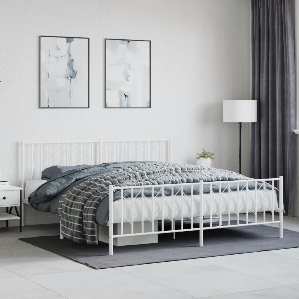 Cadre de Lit en Métal Style Industriel 90X190-Blanc-avec tête de lit et pied de lit-183 x 213 cm-La-Fabrique-Industrielle
