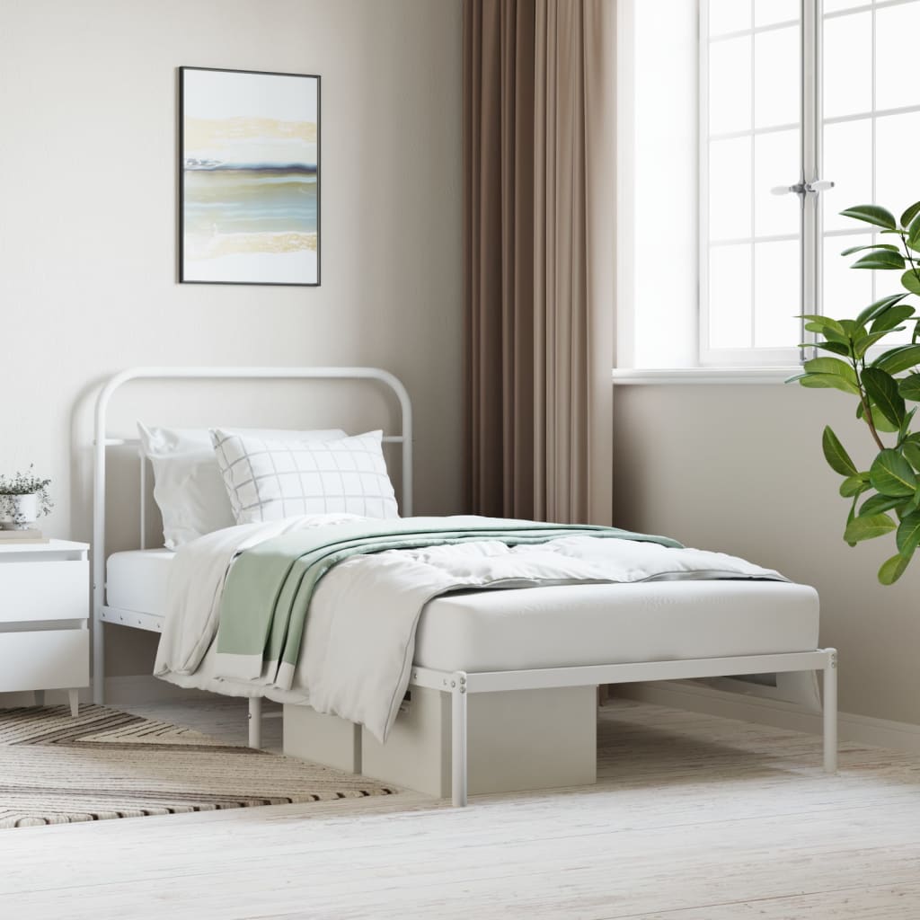 Cadre de Lit en Métal au Style Industriel-Blanc-avec tête de lit-107 x 203 cm-La-Fabrique-Industrielle