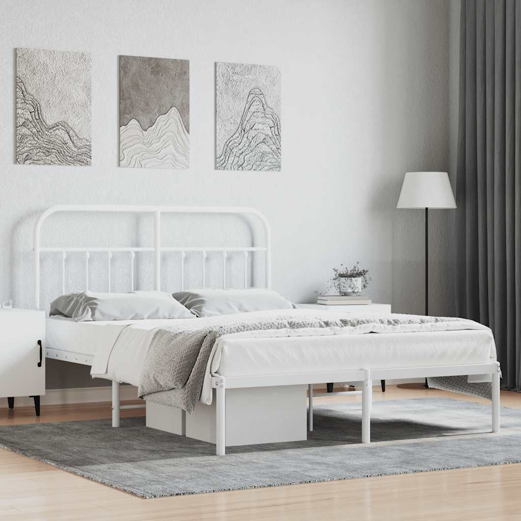 Cadre de Lit en Métal au Style Industriel-Blanc-avec tête de lit-135 x 190 cm-La-Fabrique-Industrielle