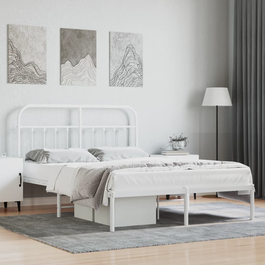 Cadre de Lit en Métal au Style Industriel-Blanc-avec tête de lit-140 x 190 cm-La-Fabrique-Industrielle