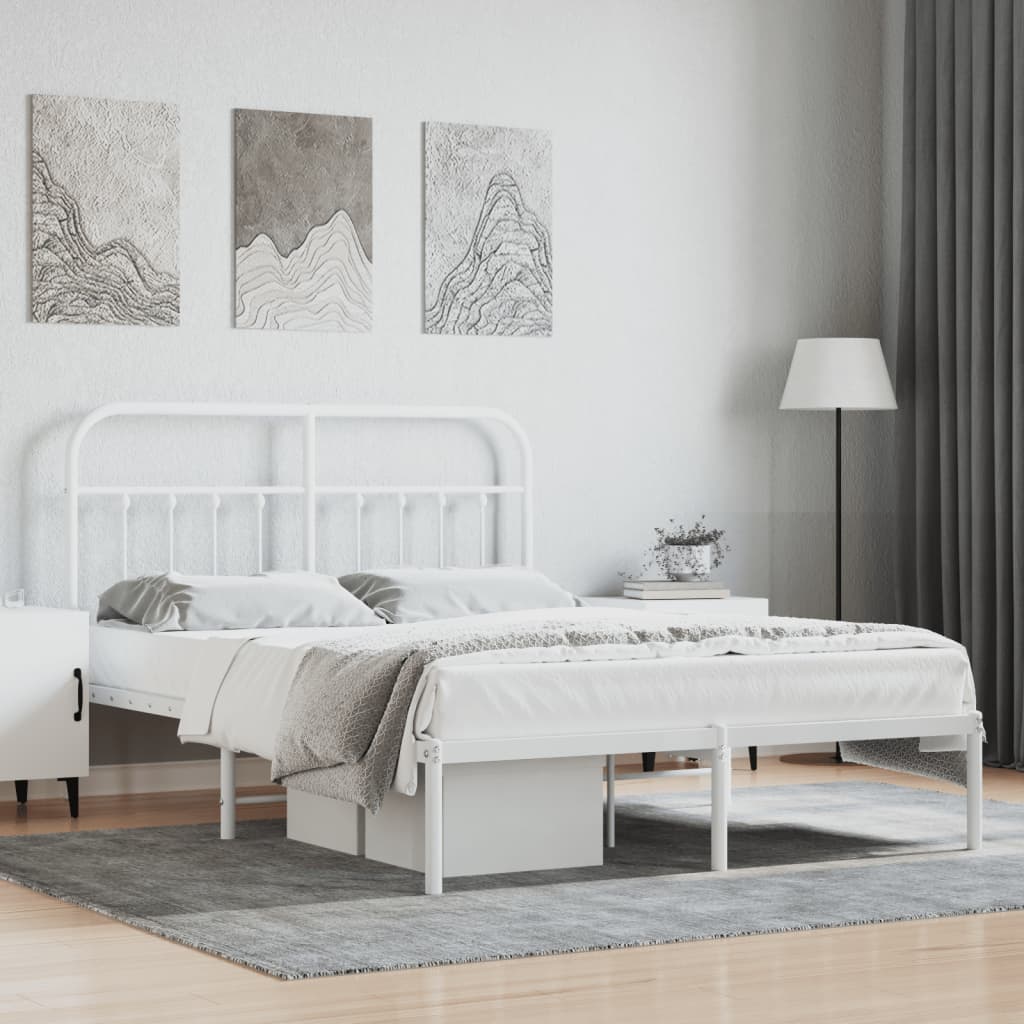 Cadre de Lit en Métal au Style Industriel-Blanc-avec tête de lit-140 x 200 cm-La-Fabrique-Industrielle