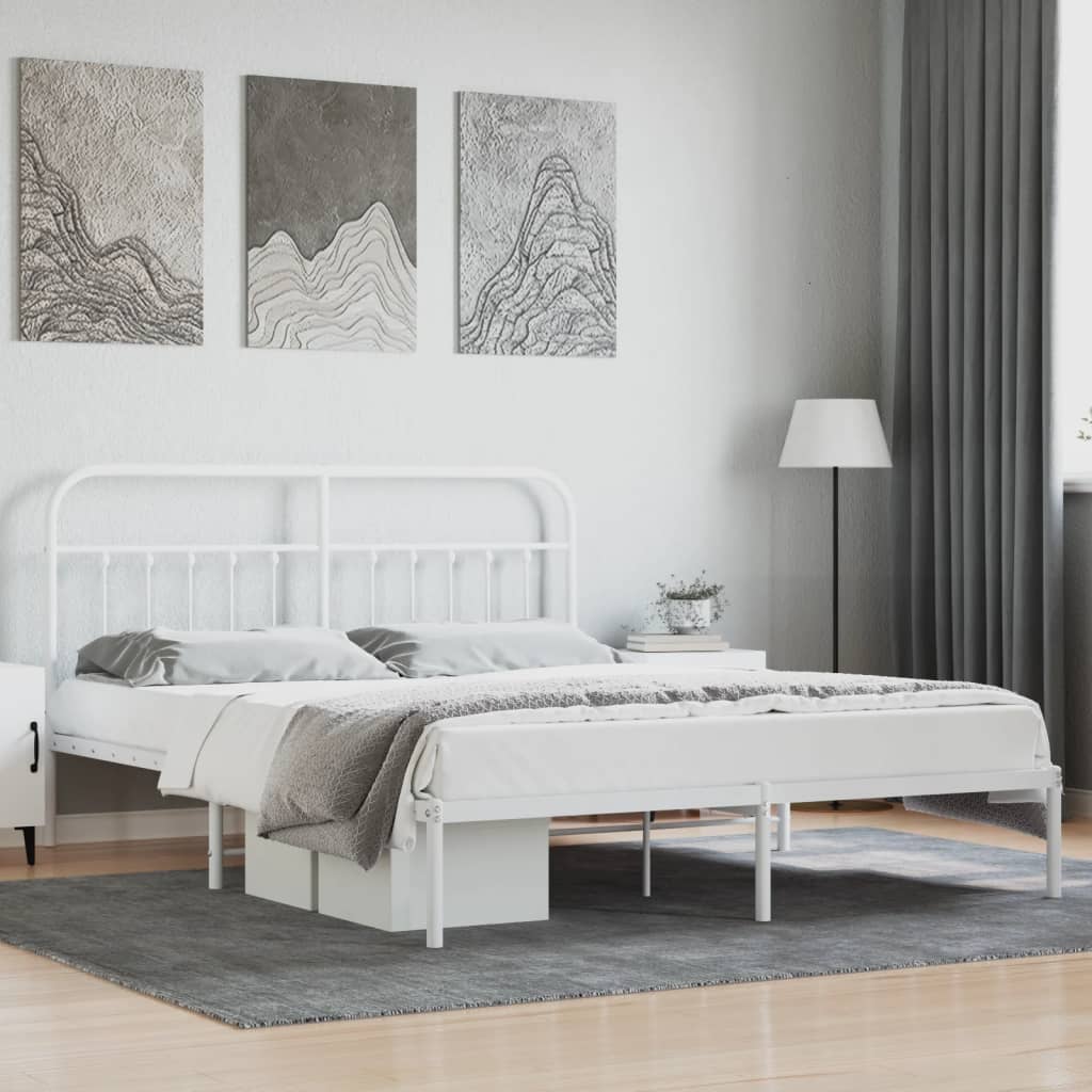 Cadre de Lit en Métal au Style Industriel-Blanc-avec tête de lit-160 x 200 cm-La-Fabrique-Industrielle