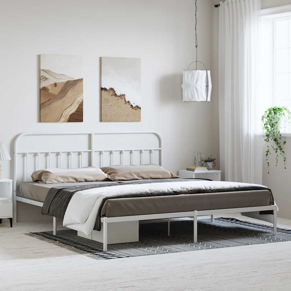 Cadre de Lit en Métal au Style Industriel-Blanc-avec tête de lit-193 x 203 cm-La-Fabrique-Industrielle
