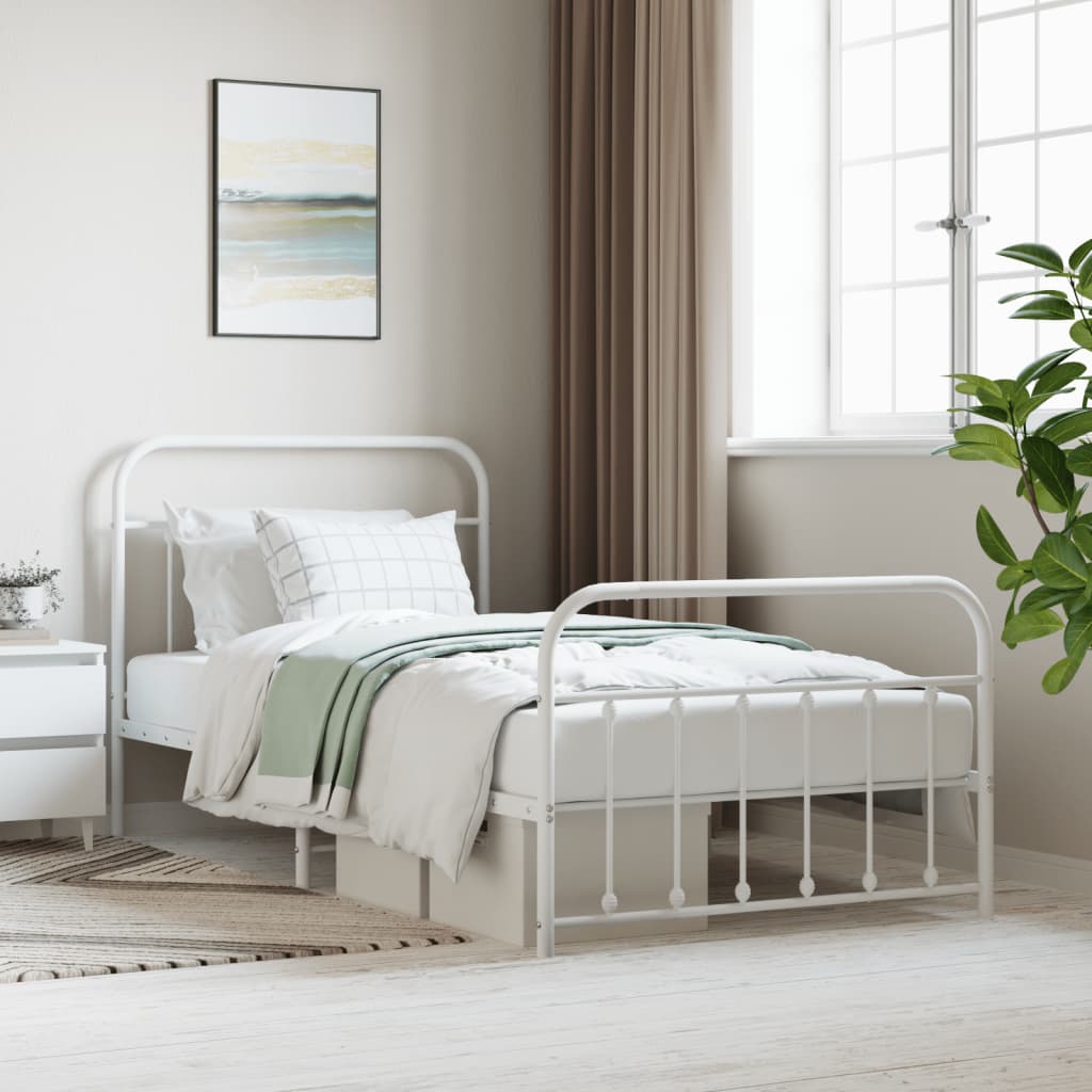 Cadre de Lit en Métal au Style Industriel-Blanc-avec tête de lit et pied de lit-107 x 203 cm-La-Fabrique-Industrielle