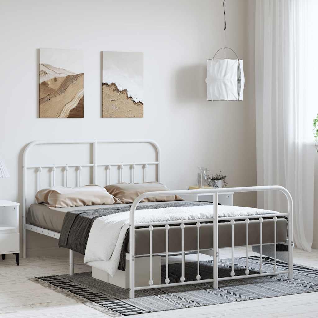 Cadre de Lit en Métal au Style Industriel-Blanc-avec tête de lit et pied de lit-135 x 190 cm-La-Fabrique-Industrielle
