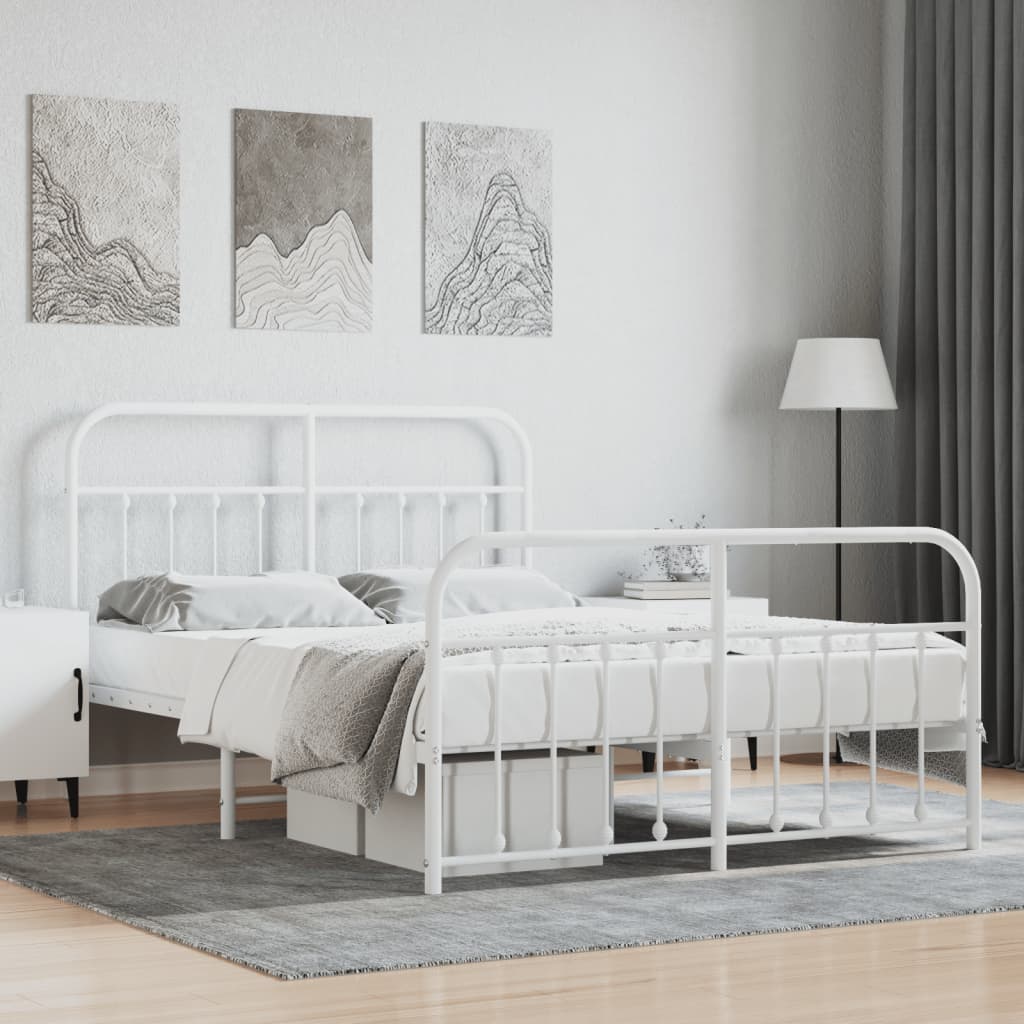 Cadre de Lit en Métal au Style Industriel-Blanc-avec tête de lit et pied de lit-140 x 200 cm-La-Fabrique-Industrielle