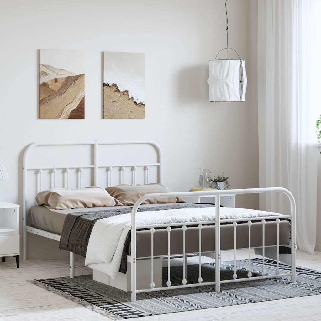 Cadre de Lit en Métal au Style Industriel-Blanc-avec tête de lit et pied de lit-150 x 200 cm-La-Fabrique-Industrielle