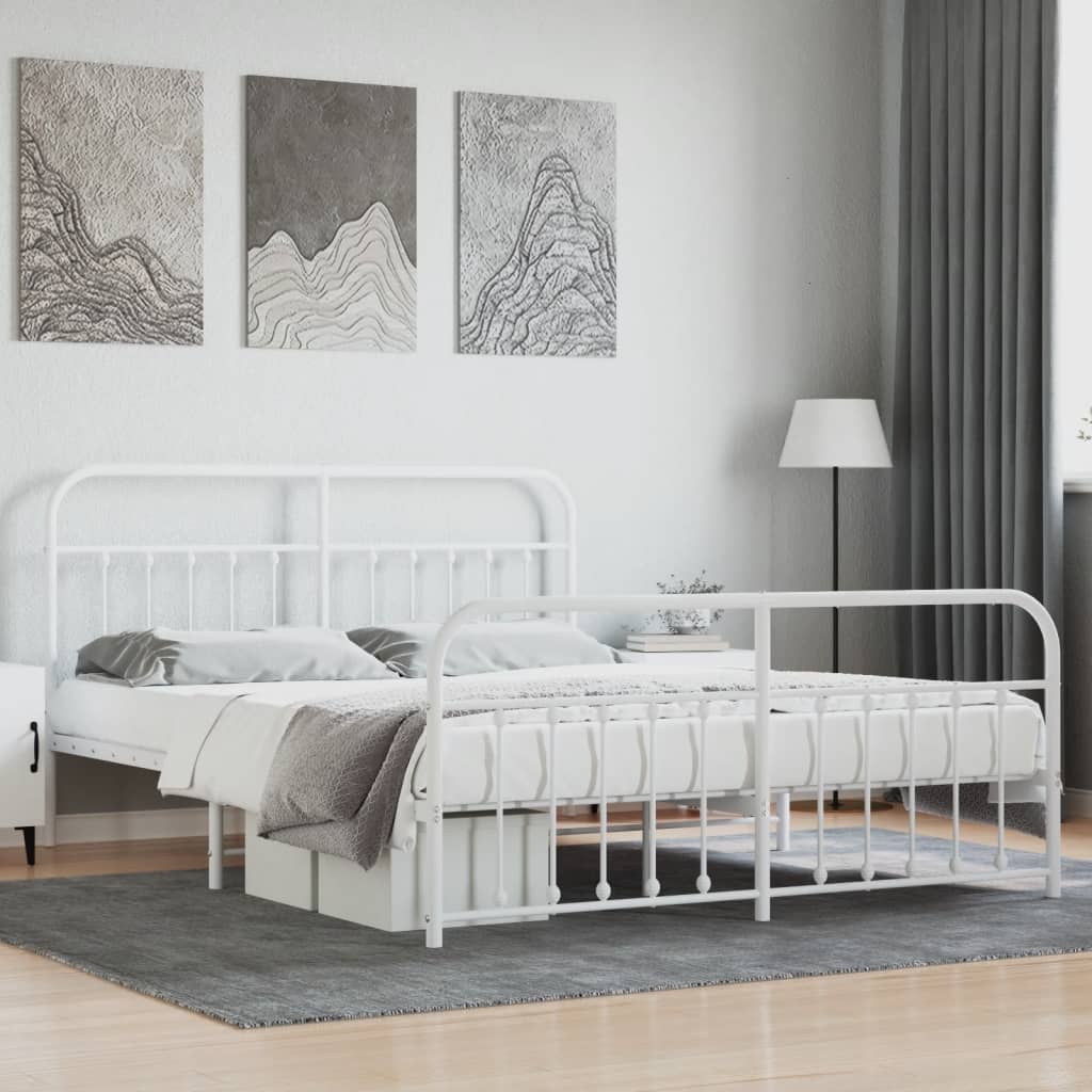 Cadre de Lit en Métal au Style Industriel-Blanc-avec tête de lit et pied de lit-180 x 200 cm-La-Fabrique-Industrielle